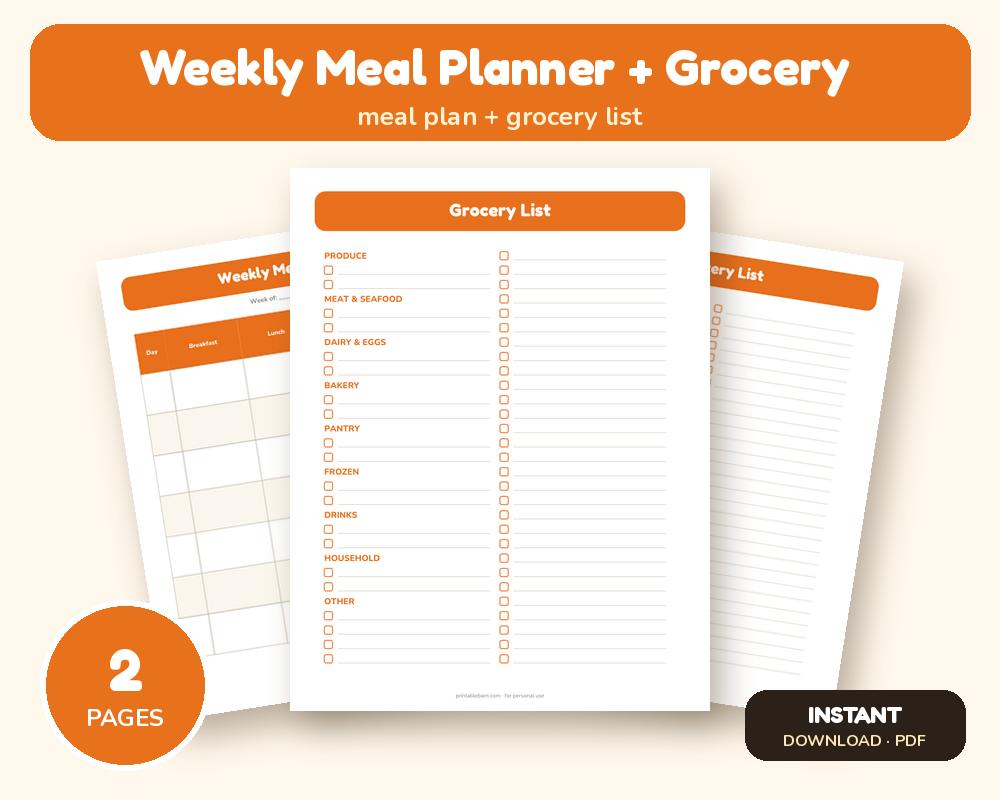 Weekly Meal Planner + Grocery List