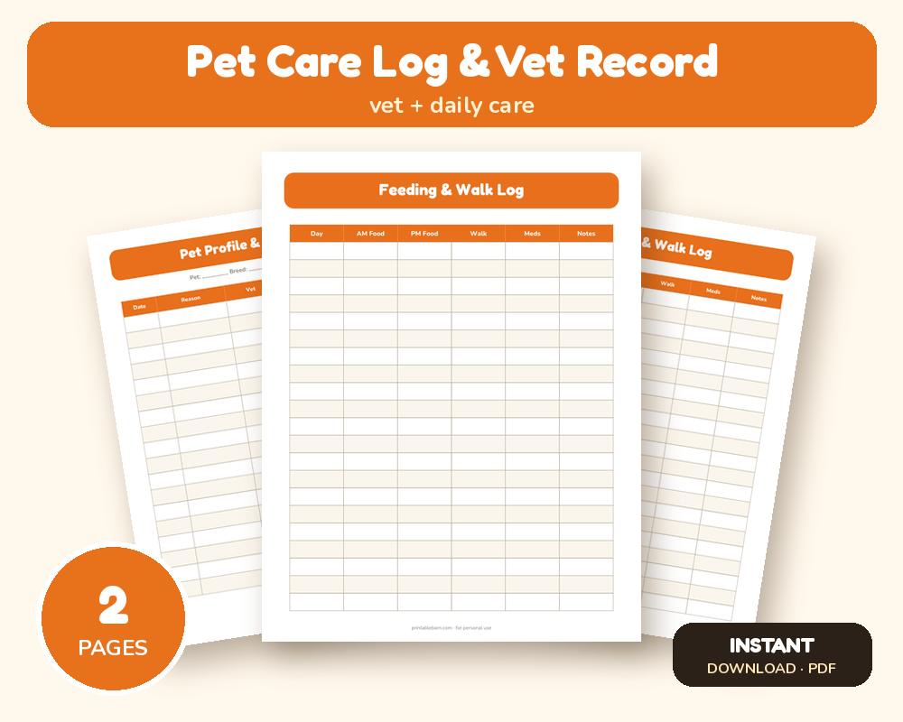 Pet Care Log & Vet Record
