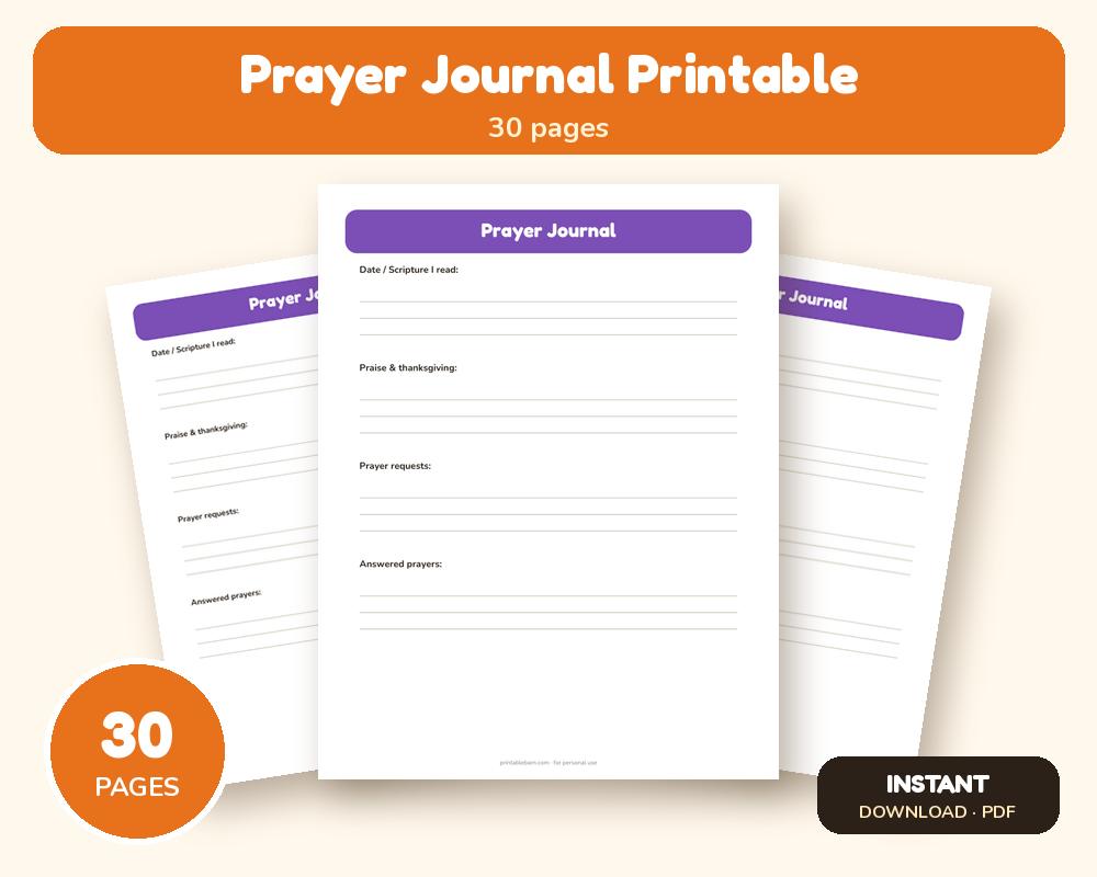 Prayer Journal Printable (30 Pages) printable preview 1