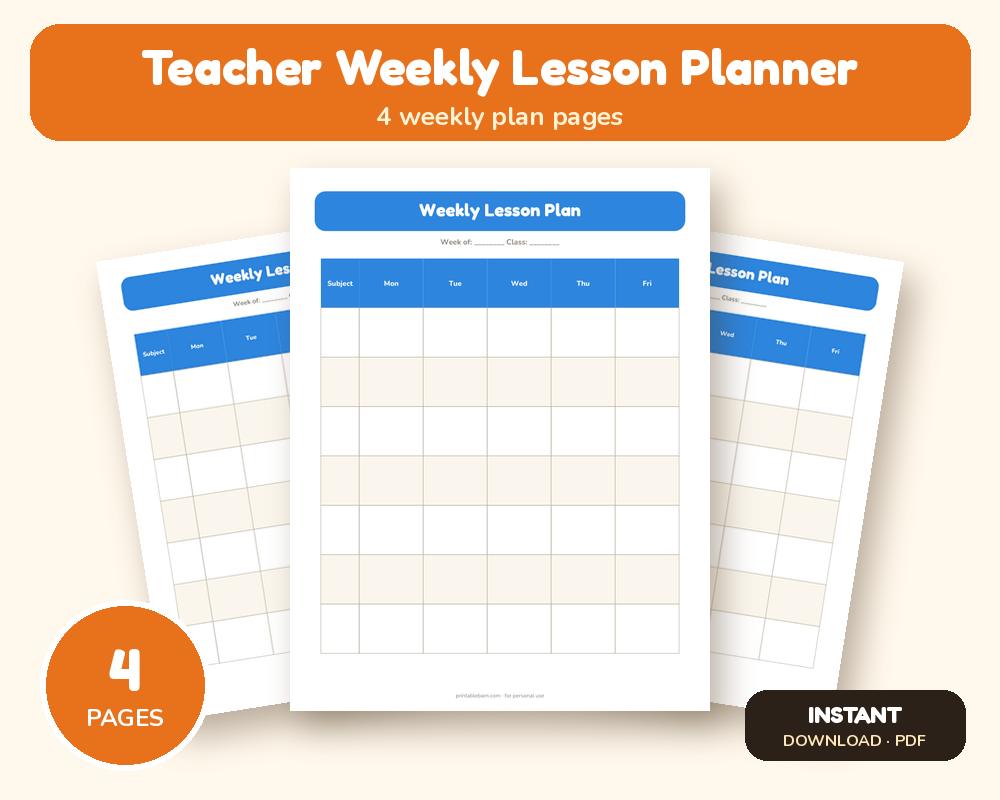 Teacher Weekly Lesson Planner