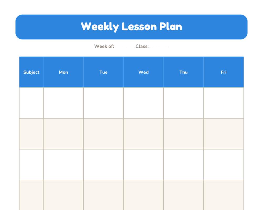 Teacher Weekly Lesson Planner printable preview 2