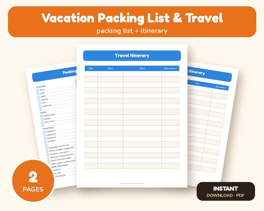 Vacation Packing List & Travel Planner printable preview 1