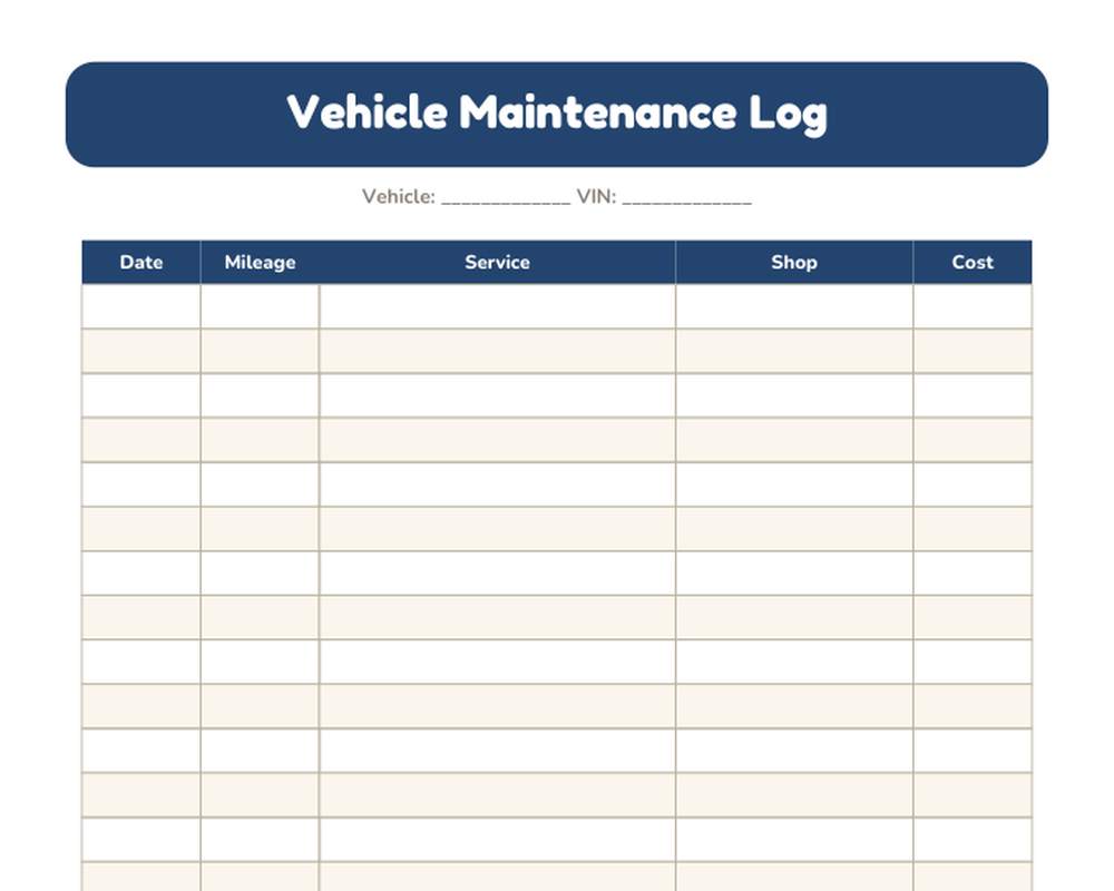 Vehicle Maintenance Log printable preview 2