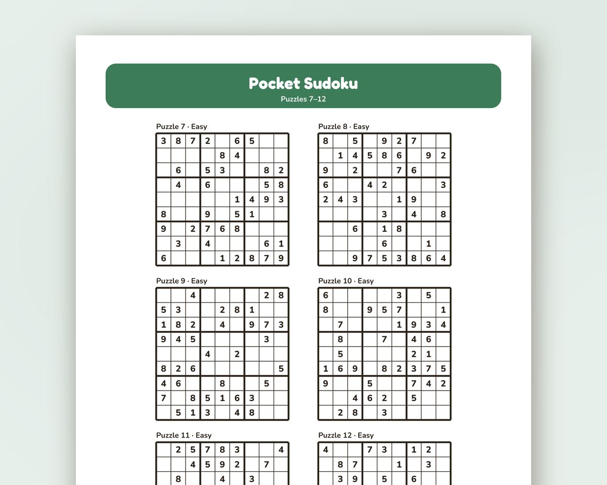 Pocket Sudoku: 300 Printable Puzzles, Easy to Hard (6 Per Page) printable preview 2
