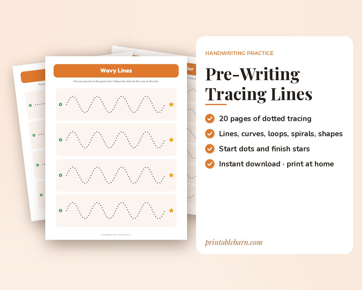 Pre-Writing Tracing Lines for Preschool: 20 Fine Motor Worksheets (Printable PDF) printable preview 1