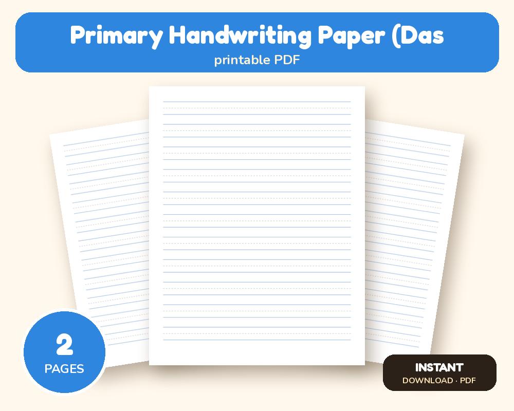 Primary Handwriting Paper (Dashed Midline) Printable PDF