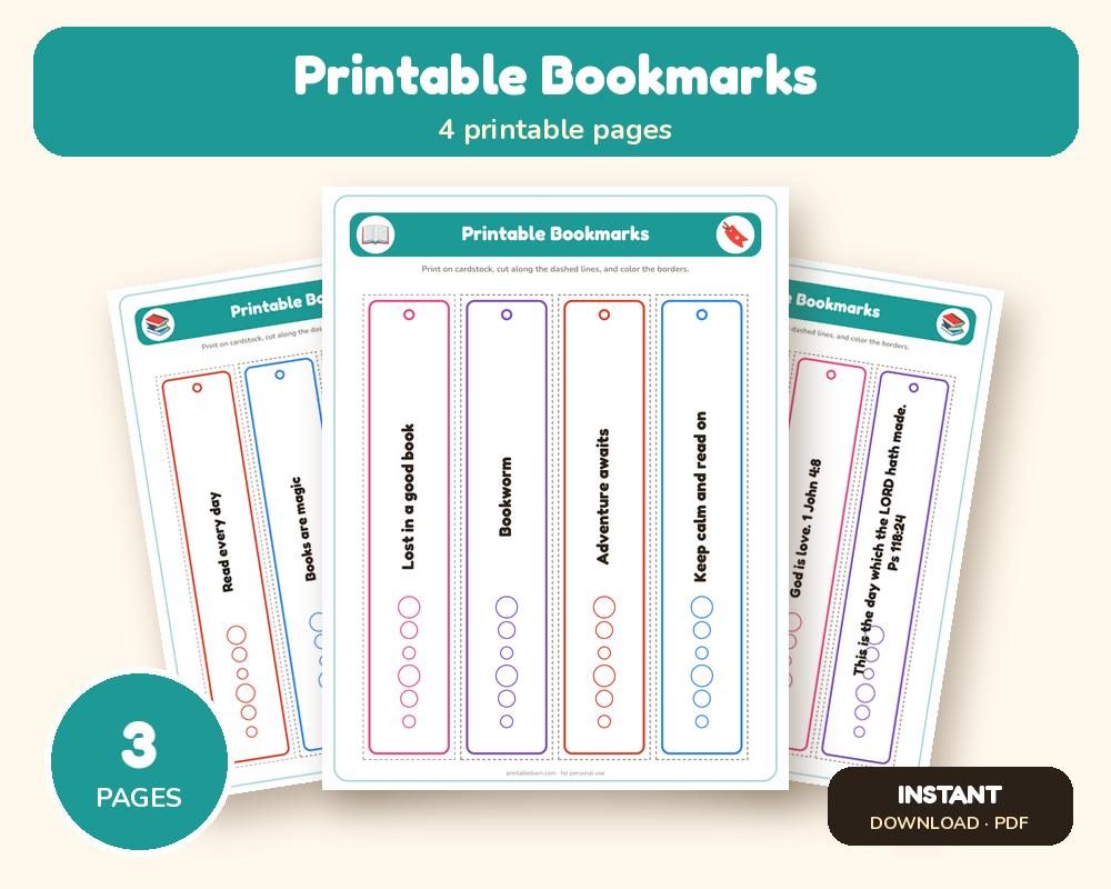 Printable Bookmarks: 12 Designs to Color (Reading + KJV Verses)