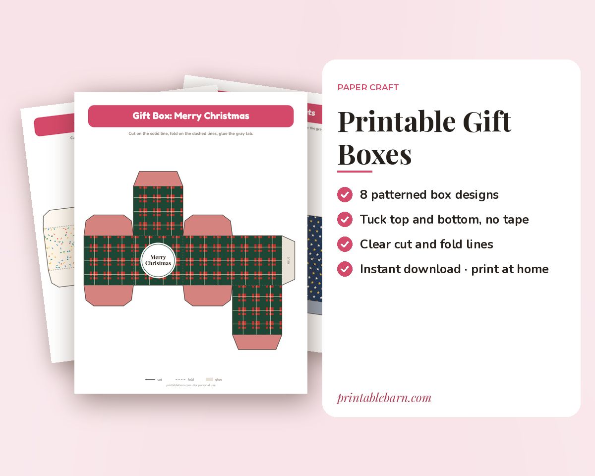 Printable Gift Boxes: 8 Patterned Tuck-Top Box Templates (Cut & Fold PDF)