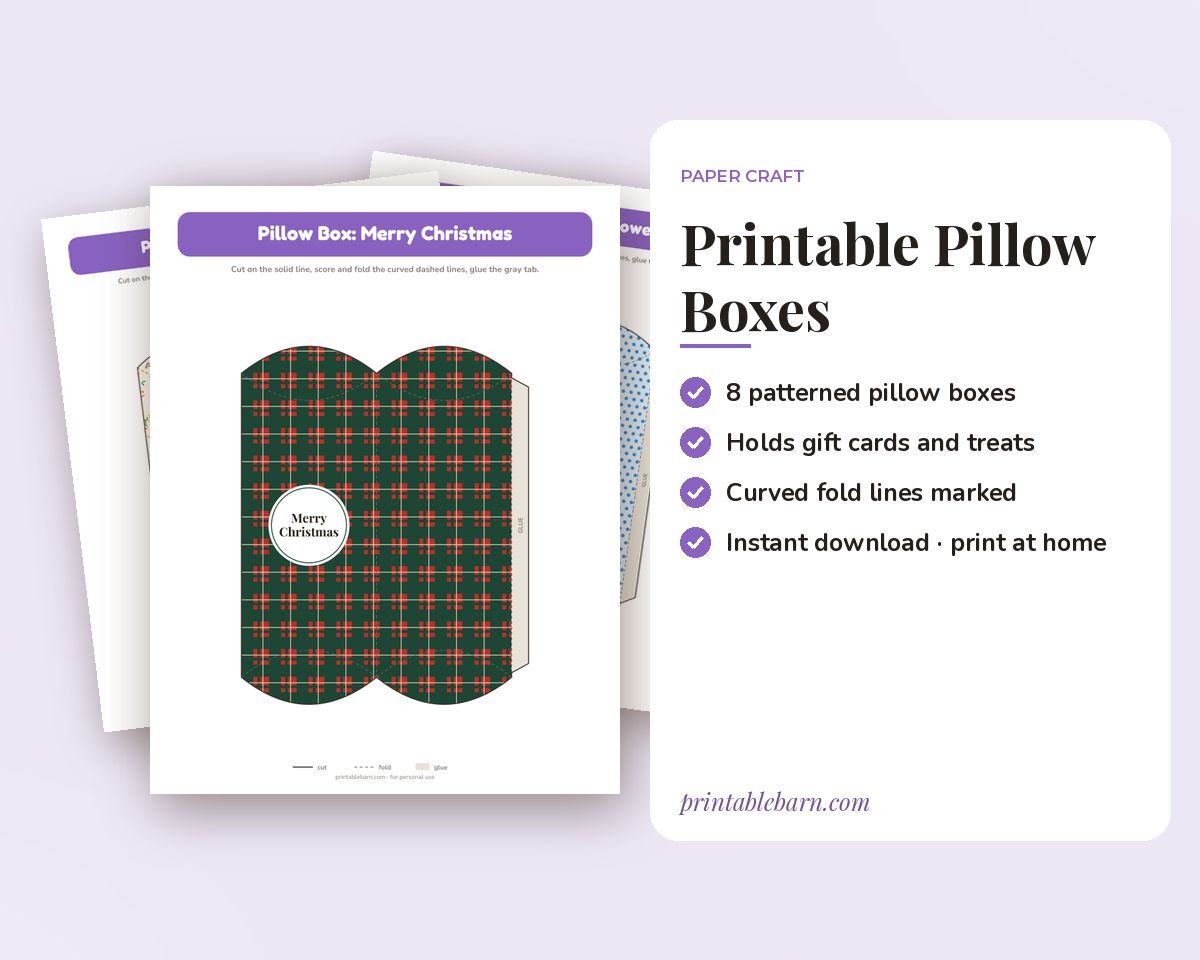Printable Pillow Boxes: 8 Patterned Favor Box Templates (Cut & Fold PDF)