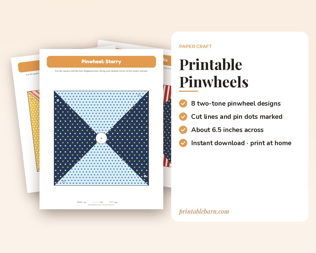 Printable Pinwheels: 8 Patterned Pinwheel Templates to Cut & Spin (PDF)