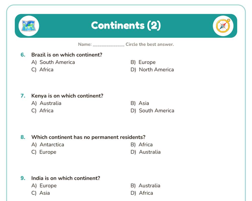 World Geography Quiz Pack: 10 Printable Quiz Worksheets (100 Questions + Answer Key) printable preview 2