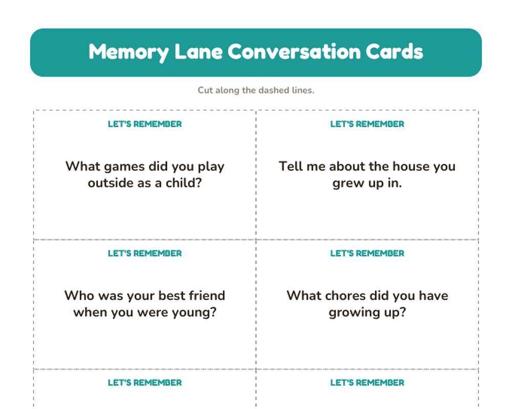 Memory Lane: 80 Reminiscence Conversation Cards for Seniors printable preview 2