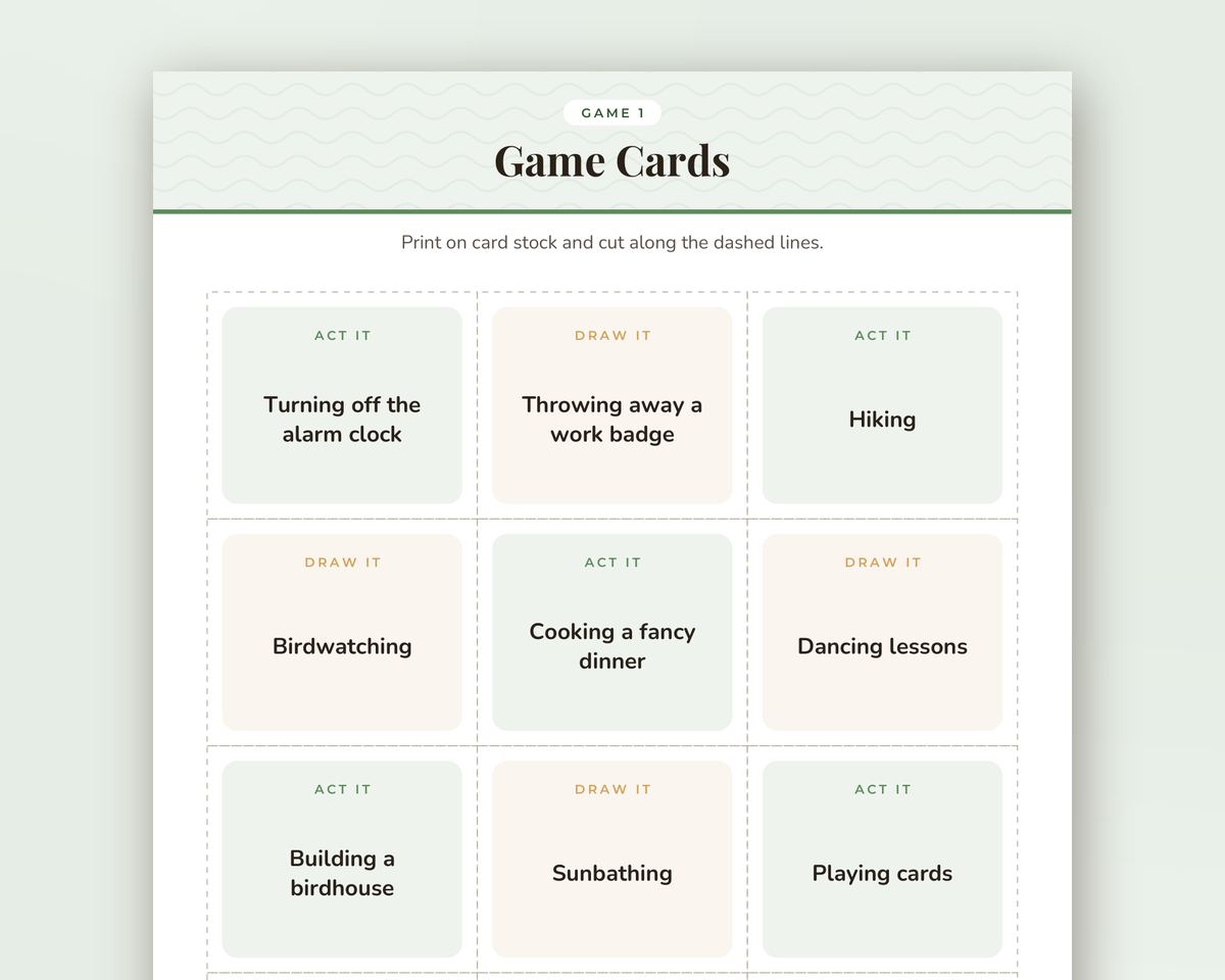 Retirement Party Charades & Drawing Game: 48 Printable Act It / Draw It Cards printable preview 2
