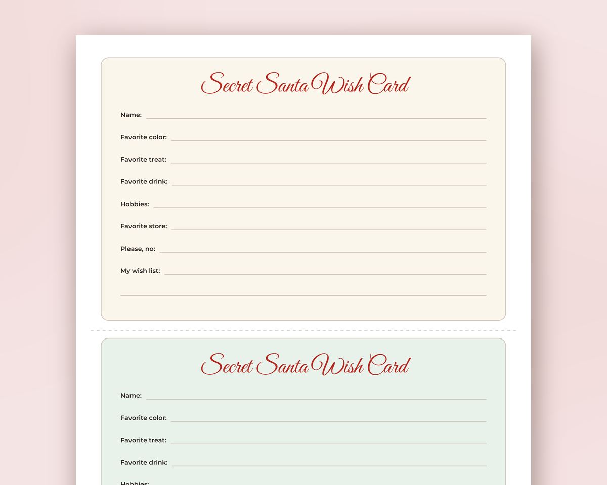 Free printable Secret Santa Questionnaire & Gift Exchange Kit sample page