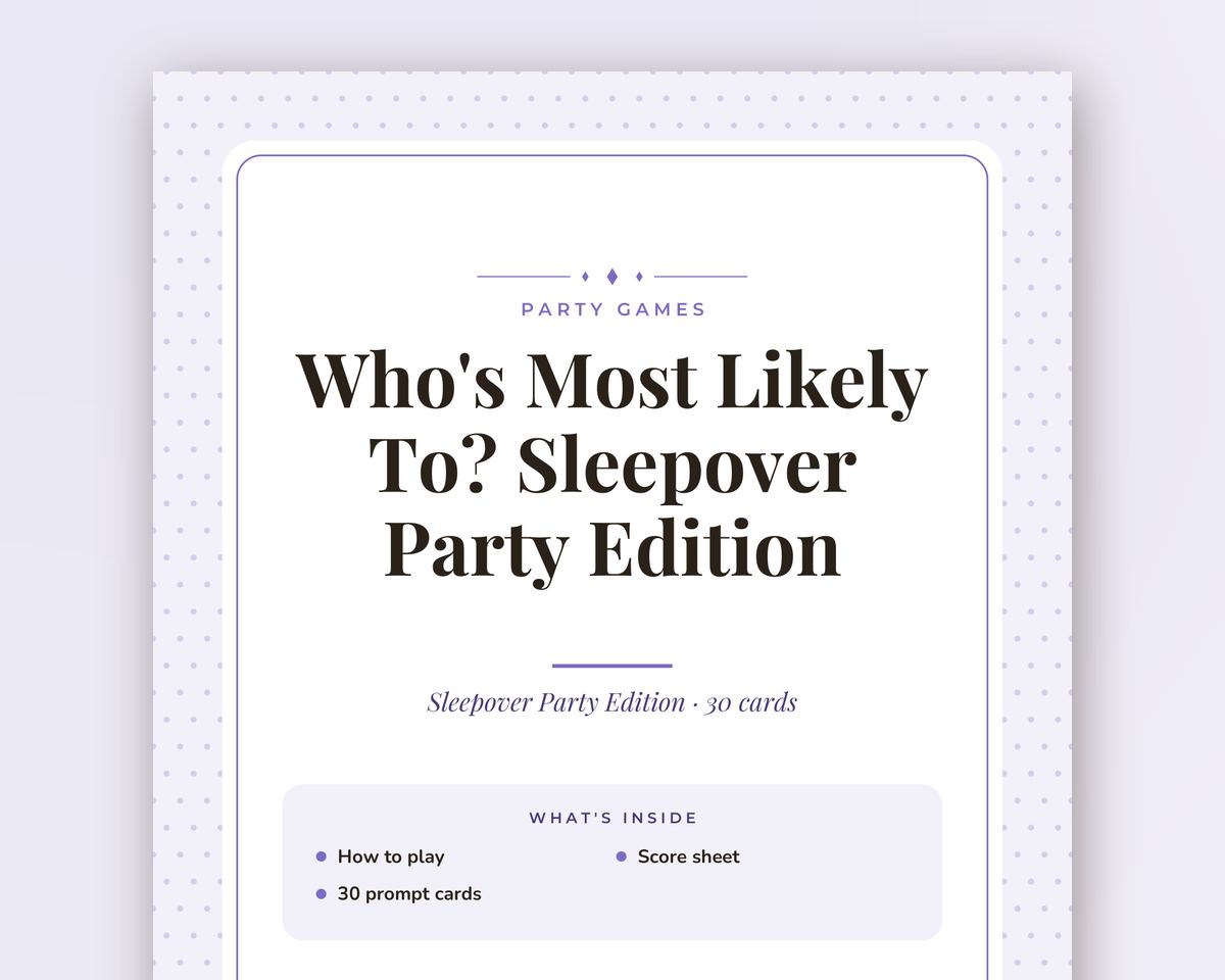 Sleepover Party Games Bundle: 6 Printable Party Games (Would You Rather, Most Likely To, Find the Guest & More) printable preview 2