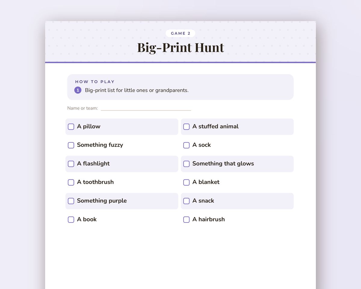 Sleepover Party Scavenger Hunt: Printable Indoor Hunt for Kids & Families printable preview 2