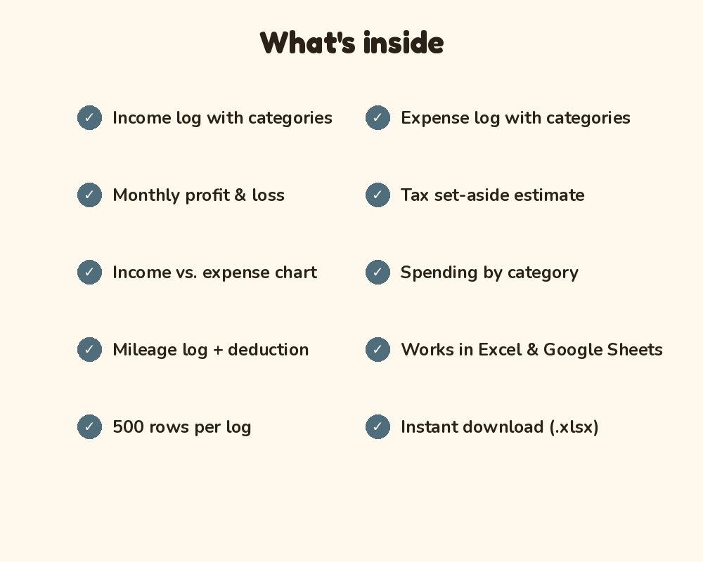 Small Business Bookkeeping Spreadsheet: Income, Expenses, Profit & Loss + Mileage (Excel & Google Sheets) printable preview 3