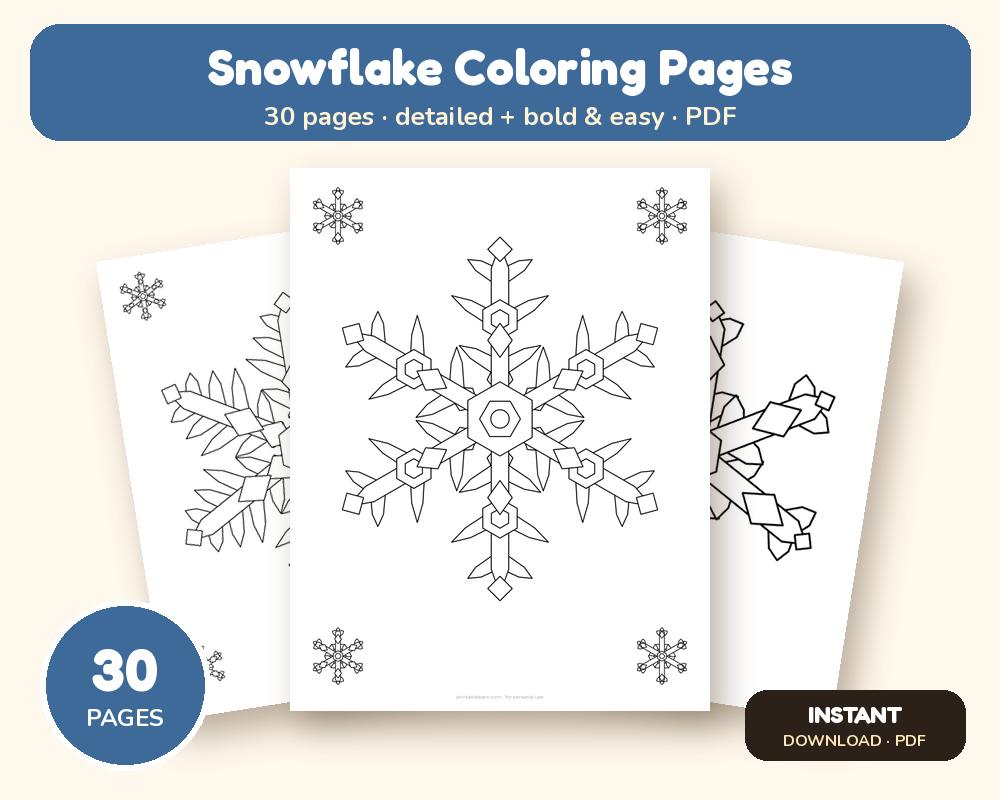 Snowflake Coloring Pages: 30 Printable Winter Designs (20 Detailed + 10 Bold & Easy)