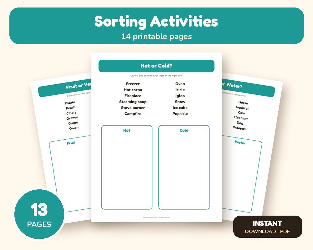Sorting Activities for Seniors & Memory Care: 12 Large-Print Sheets