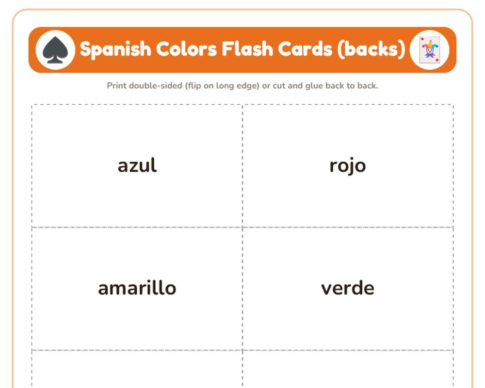 Free printable Spanish Vocabulary Flash Cards & sample page