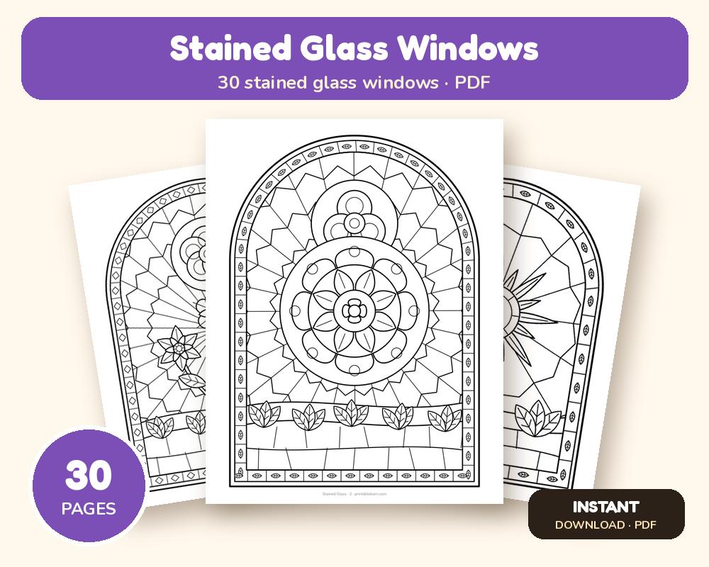 Stained Glass Window Coloring Pages: 30 Printable Church Window, Flower & Butterfly Designs
