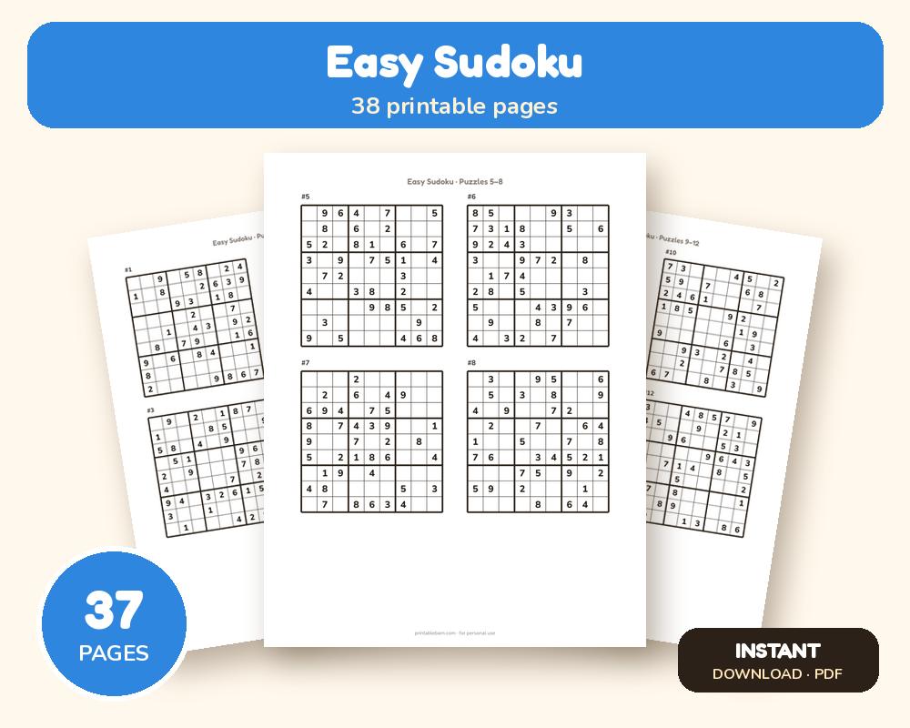 Easy Sudoku: 100 Printable Puzzles