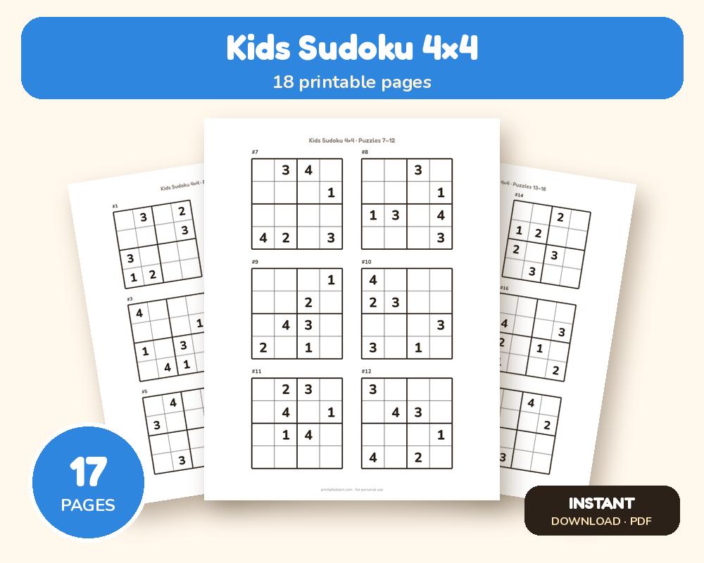 Sudoku for Kids 4×4: 60 Beginner Puzzles