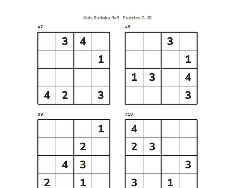 Sudoku for Kids 4×4: 60 Beginner Puzzles printable preview 2