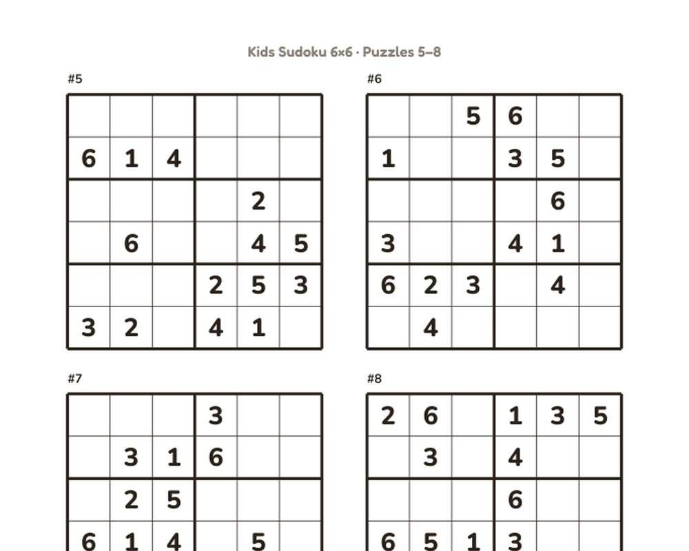 Free printable Sudoku for Kids 6×6 sample page