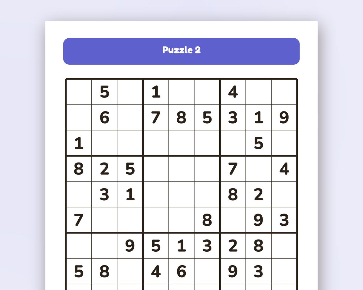Sudoku for Seniors: 60 Extra-Large Print Easy Puzzles, One Per Page (Printable PDF) printable preview 2