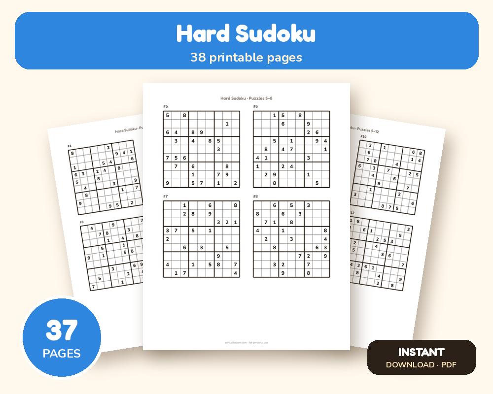 Hard Sudoku: 100 Printable Puzzles