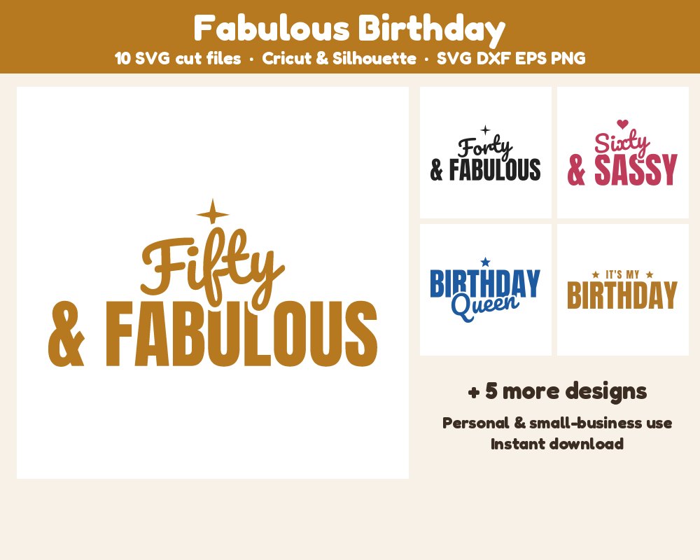 Fabulous Birthday SVG Bundle: 10 Cut Files for Cricut & Silhouette printable preview 1