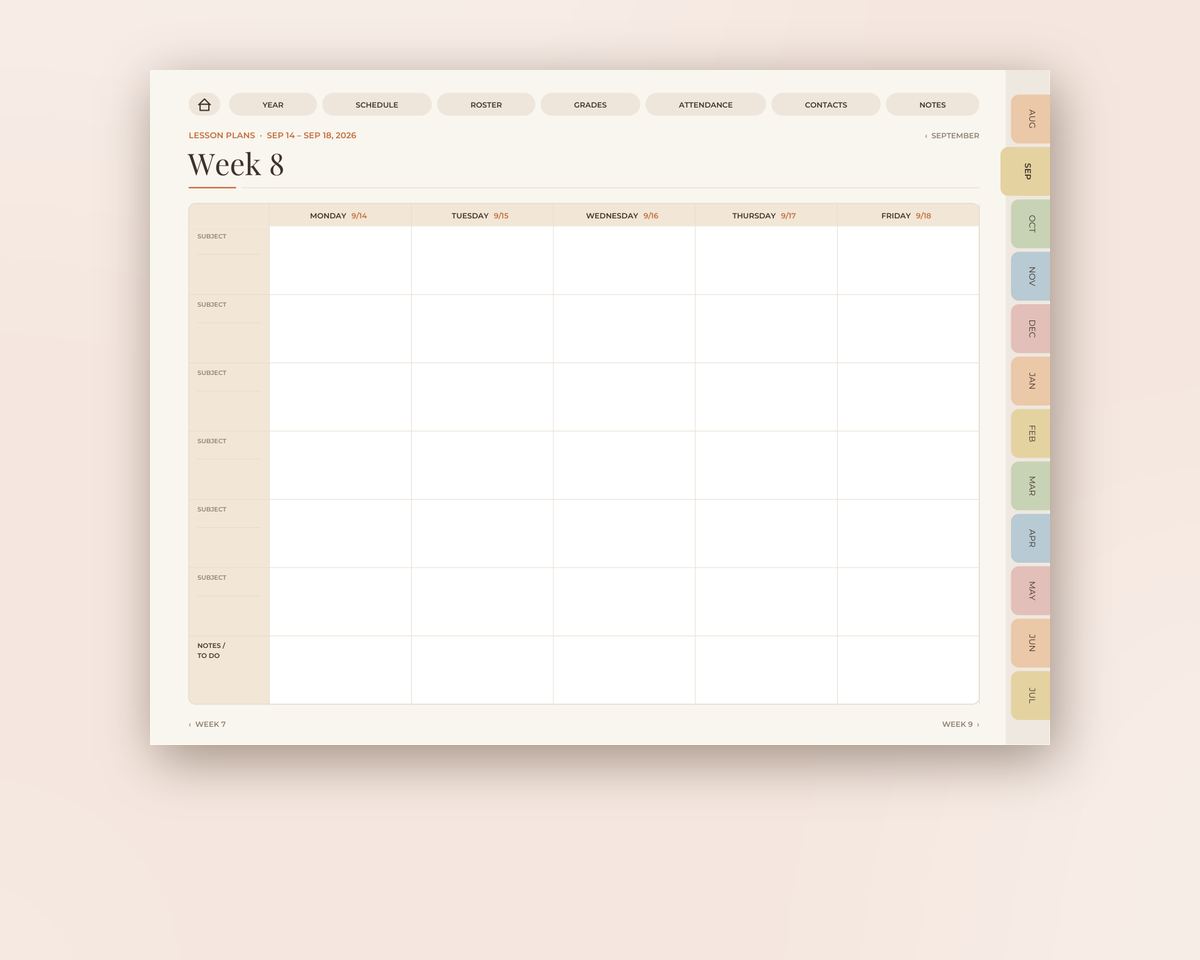 Teacher Digital Planner 2026-2027: Dated Landscape Lesson Planner with Gradebook for GoodNotes printable preview 2