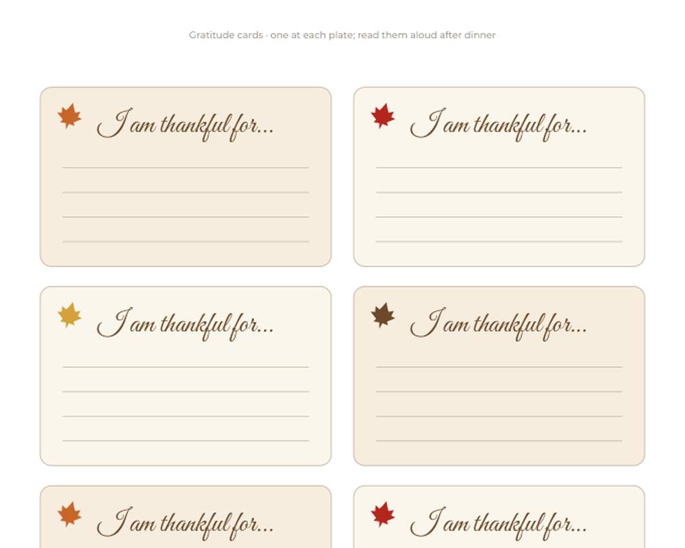 Thanksgiving Place Cards & Gratitude Cards Printable: Tent Name Cards, 'I Am Thankful For' Cards & Table Sign printable preview 2