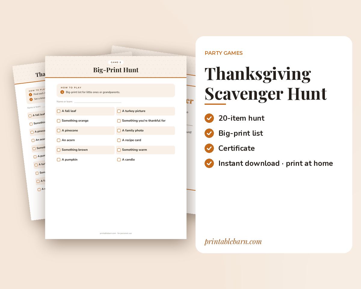 Thanksgiving Scavenger Hunt: Printable Indoor Hunt for Kids & Families