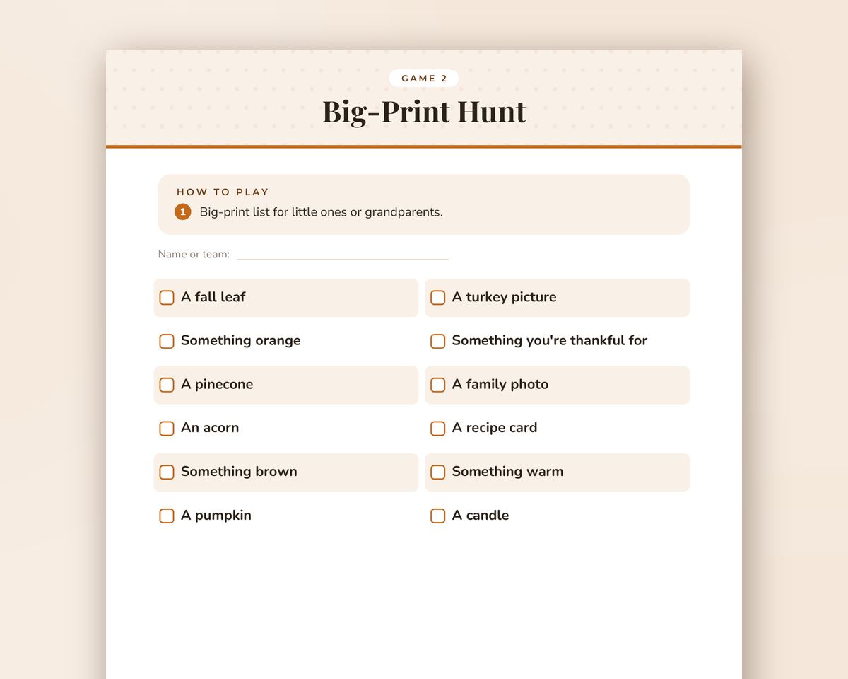Thanksgiving Scavenger Hunt: Printable Indoor Hunt for Kids & Families printable preview 2