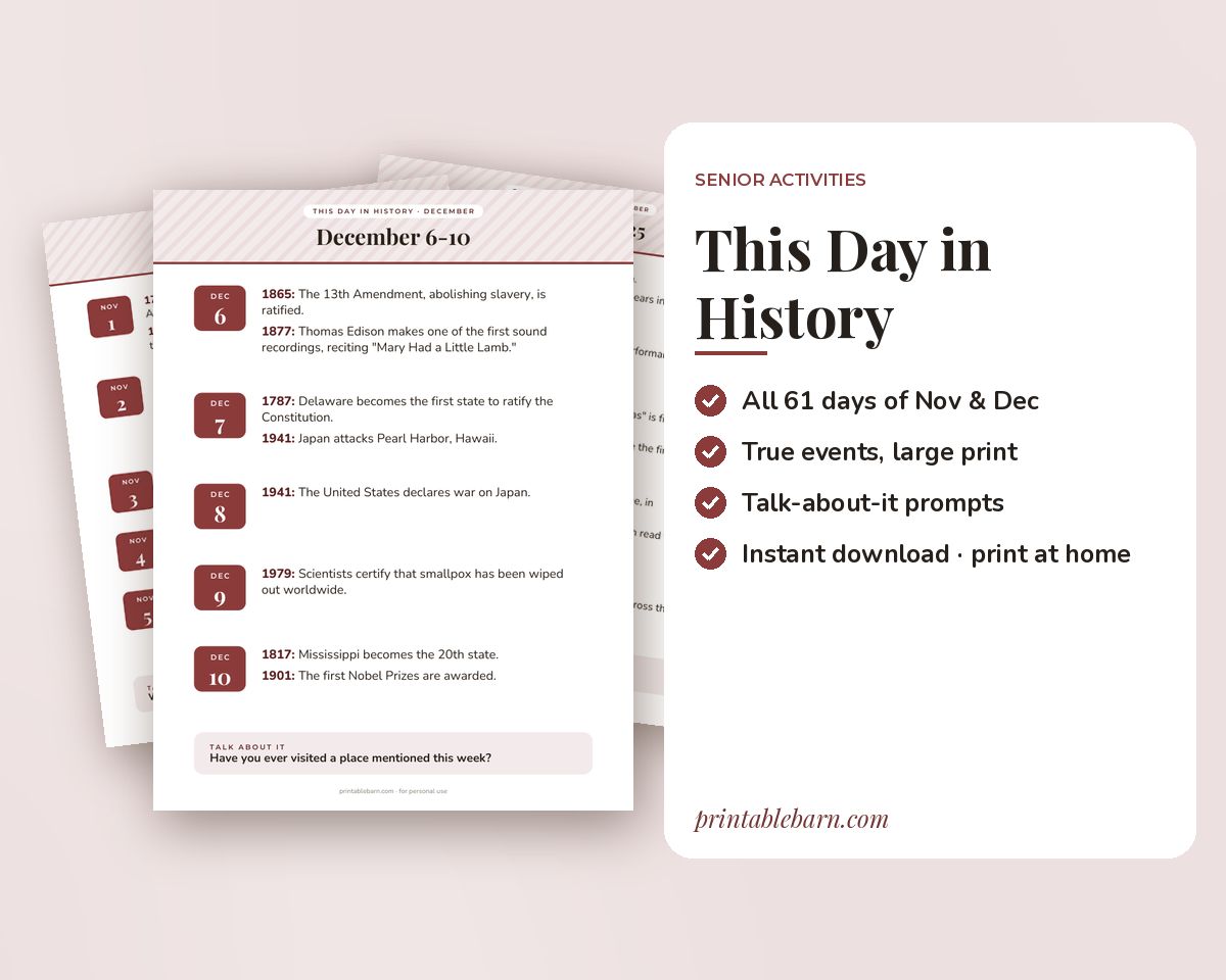 This Day in History: November & December Daily Chronicle for Seniors (Large Print)