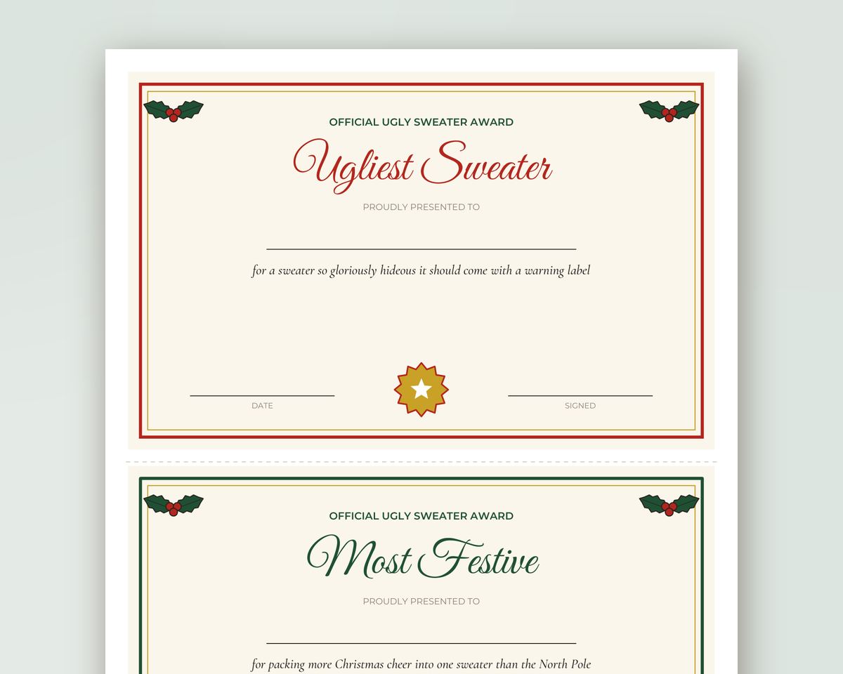 Ugly Sweater Party Contest Kit Printable: Voting Ballots, Award Certificates, Contest Sign, Name Tags & Scorecard printable preview 2
