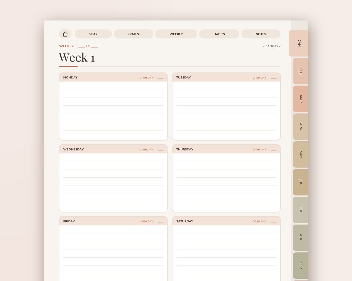 Undated Digital Planner: Hyperlinked iPad Planner with Monthly, Weekly & Daily Pages for GoodNotes printable preview 2