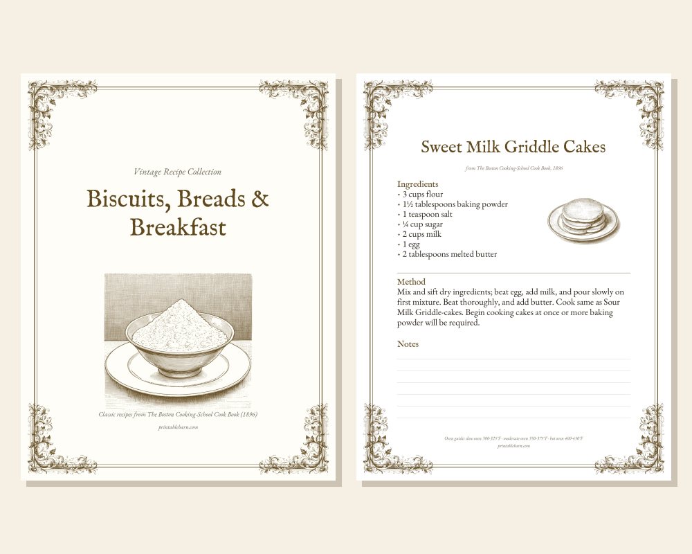 Vintage Recipe Printables: Biscuits, Breads & Breakfast (11 Recipes, 1896) printable preview 1