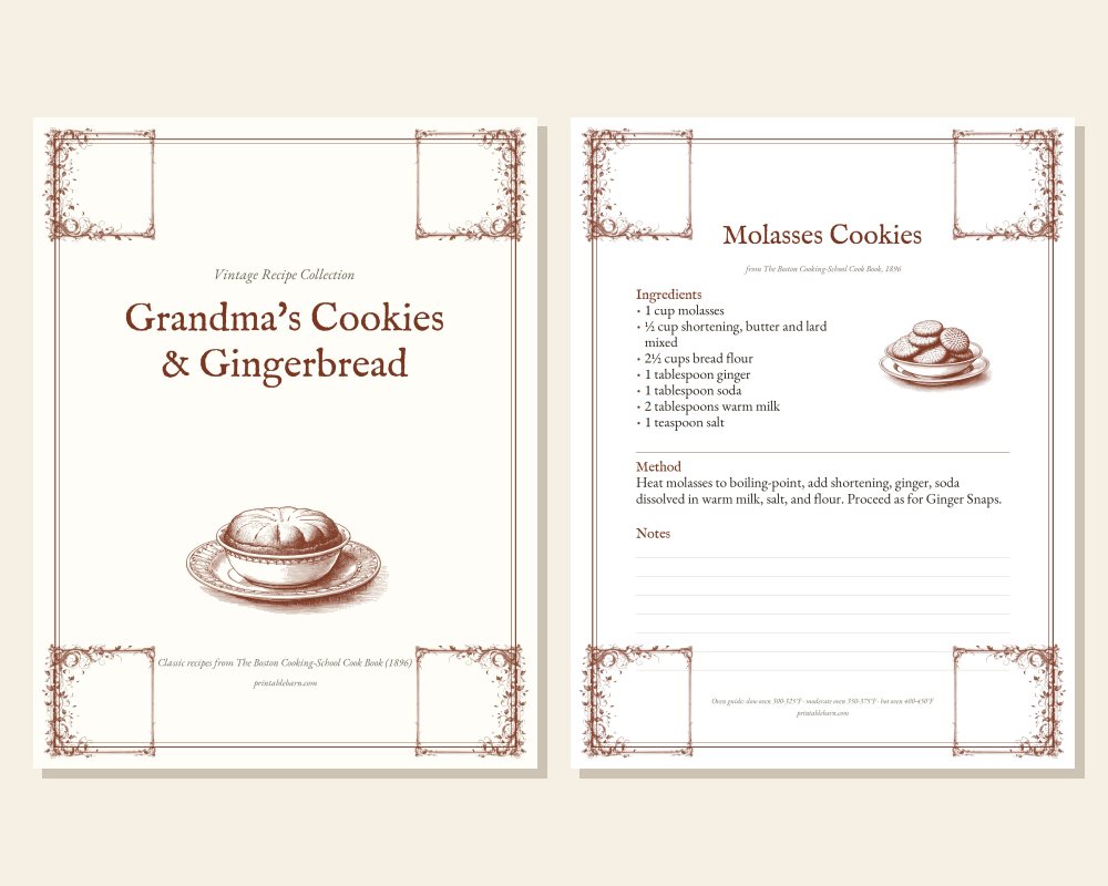 Vintage Recipe Printables: Grandma's Cookies & Gingerbread (10 Recipes, 1896)