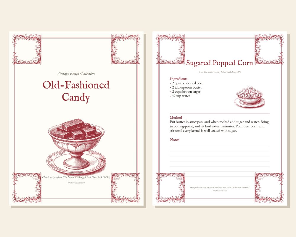 Vintage Recipe Printables: Old-Fashioned Candy (9 Recipes, 1896) printable preview 1