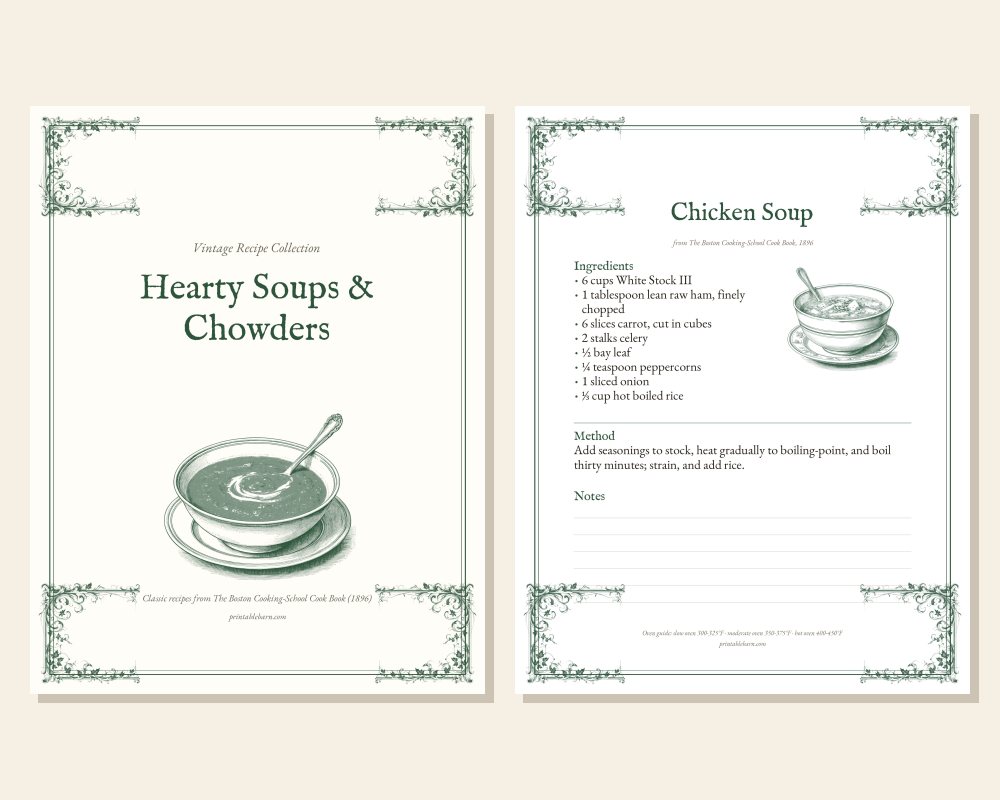 Vintage Recipe Printables: Hearty Soups & Chowders (9 Recipes, 1896)