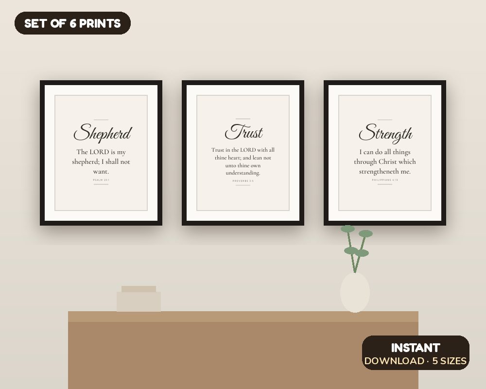 Bible Verse Wall Art Set of 6: Minimalist Scripture Prints (KJV)