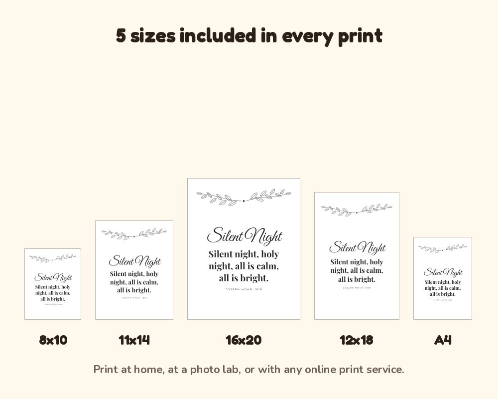 Christmas Carol Wall Art Set of 4: Silent Night, Joy to the World, O Holy Night & O Come Let Us Adore Him printable preview 3