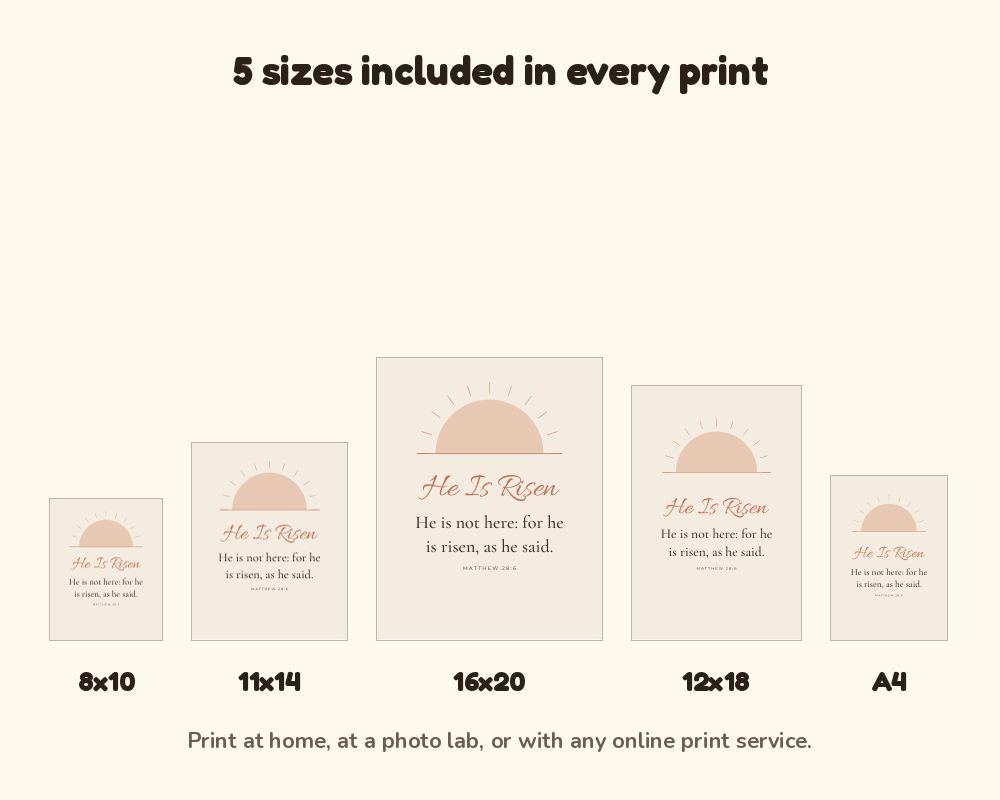 Easter Scripture Wall Art Set of 3: He Is Risen Bible Verse Prints printable preview 3
