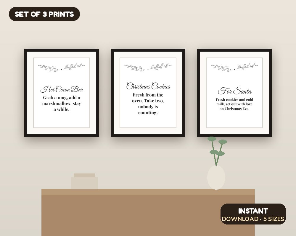 Hot Cocoa Bar Sign & Christmas Kitchen Prints Set of 3 (Printable) printable preview 1