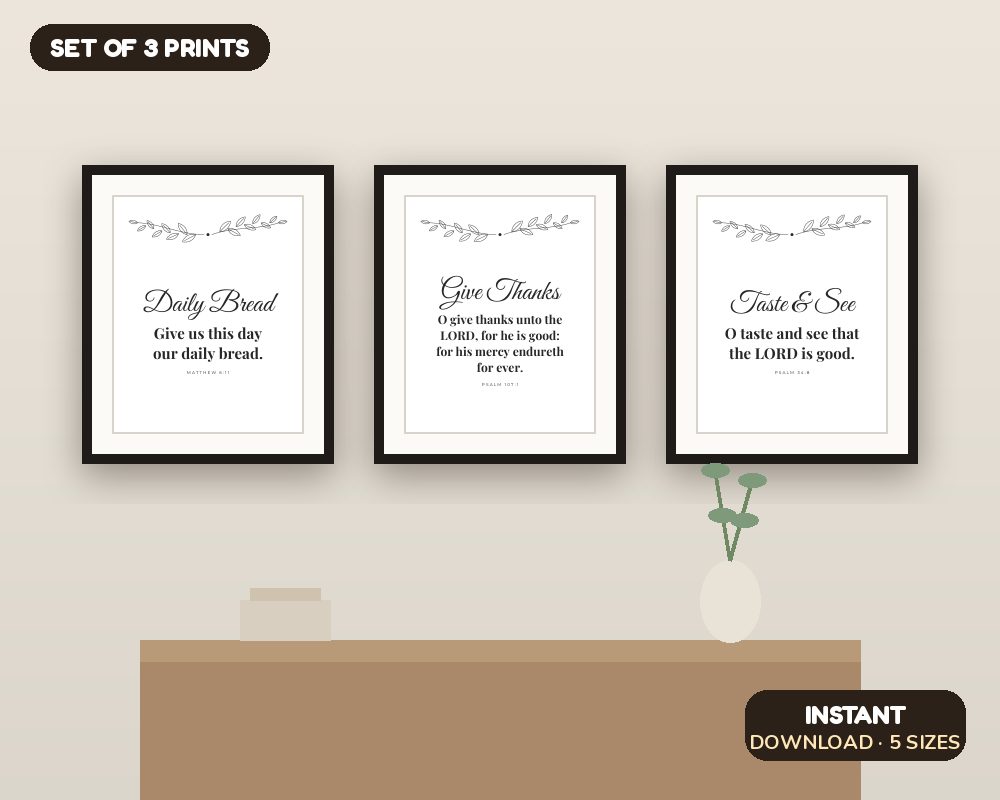 Farmhouse Kitchen Wall Art Set of 3: Daily Bread Scripture Prints