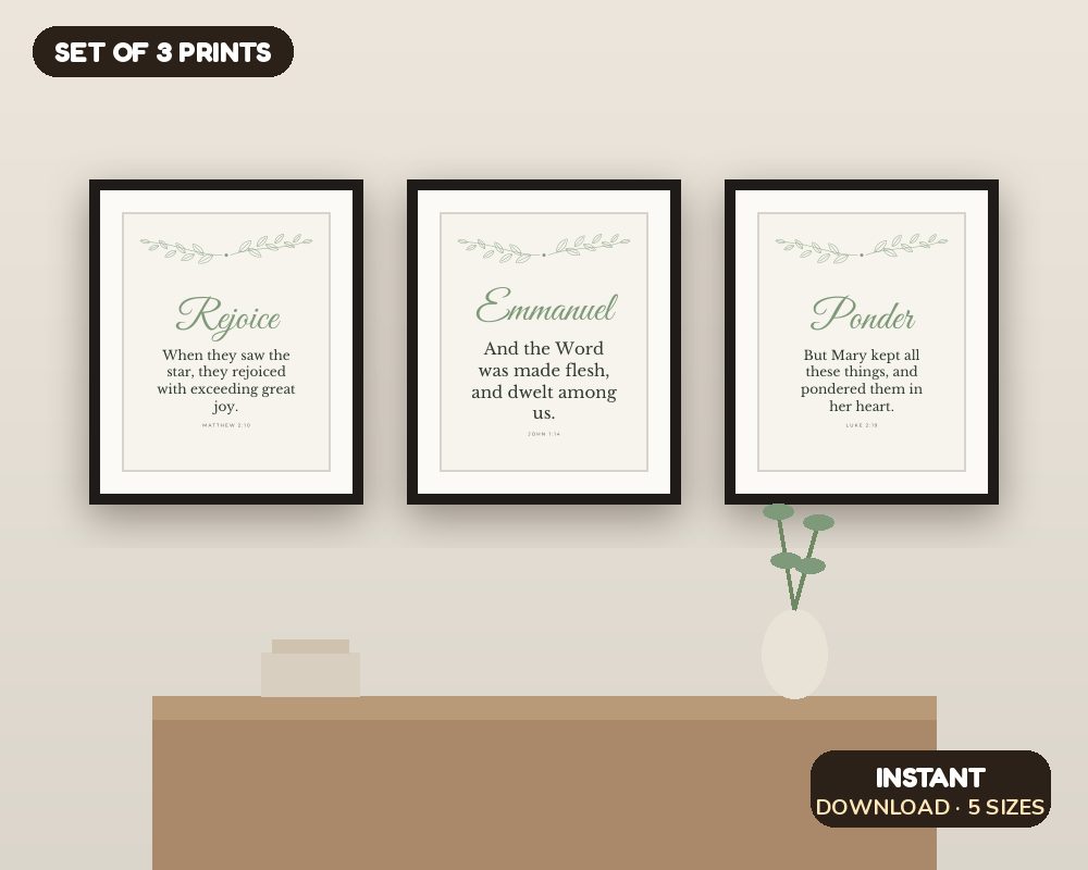 Nativity Scripture Wall Art Set of 3: Rejoice, The Word Made Flesh & Mary Pondered (KJV) printable preview 1