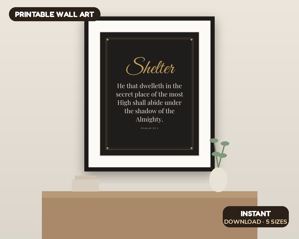 Psalm 91 Wall Art: Black & Gold Scripture Print (KJV)